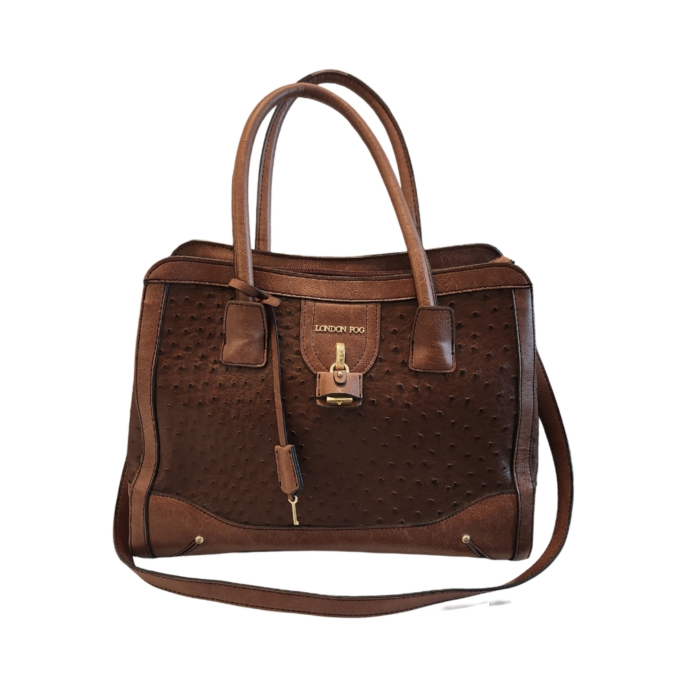 London Fog Brown Ostrich Embossed Tote - 14" x 11"